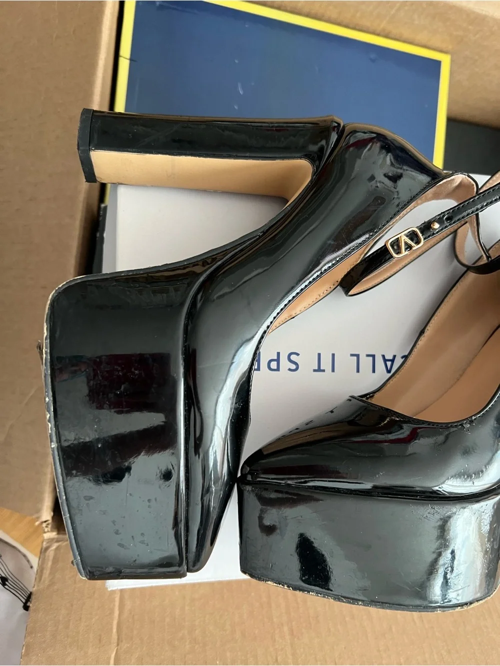 Luxury shoes Black Patent Platform Ankle-Strap Pumps